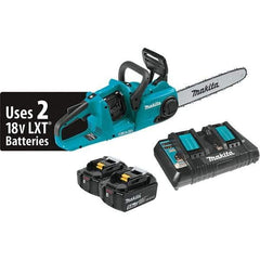 Makita - 18 Volt, 3940 Ft/min, Battery Powered Chainsaw - 14" Guide Bar Length, 3/8" Chain Pitch, 0.043 Chain Gauge - Apex Tool & Supply