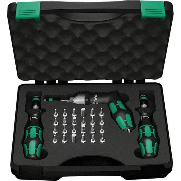 Wera - 28 Piece, 2-1/2 to 55 In/Lb, Ergo Cushion Grip Driver Adjustable Torque Limiting Screwdriver Kit - 1/4" Drive - Apex Tool & Supply