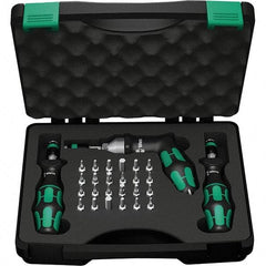 Wera - 28 Piece, 2-1/2 to 55 In/Lb, Ergo Cushion Grip Driver Adjustable Torque Limiting Screwdriver Kit - 1/4" Drive - Apex Tool & Supply