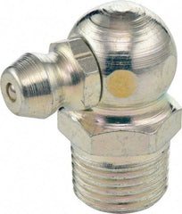 Umeta - 90° Head Angle, 3/8-18 NPT Steel Standard Grease Fitting - 17mm Hex, 20mm Overall Height, 7mm Shank Length, Zinc Plated Finish - Apex Tool & Supply
