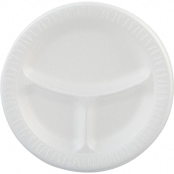 DART - Foam Dinnerware, Plate, 3-Comp, 9" - White - Apex Tool & Supply