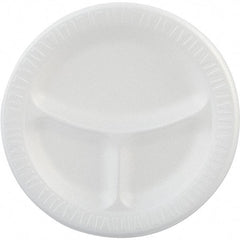 DART - Foam Dinnerware, Plate, 3-Comp, 9" - White - Apex Tool & Supply