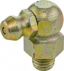 Umeta - 90° Head Angle, M6x1 Metric Brass Standard Grease Fitting - 9mm Hex, 18mm Overall Height, 5.5mm Shank Length - Apex Tool & Supply
