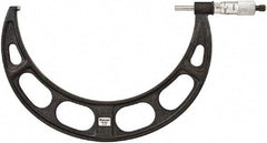 Starrett - 9 to 10" Range, 0.001" Graduation, Mechanical Outside Micrometer - Ratchet Thimble, 5-1/2" Throat Depth, Accurate to 0.0001" - Apex Tool & Supply