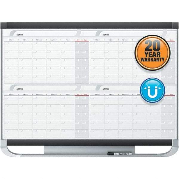 Quartet - 36" High x 48" Wide Magnetic Dry Erase Calendar - Fiberboard Frame, Includes Accessory Tray/Rail, Dry-Erase Marker & Mounting Kit - Apex Tool & Supply
