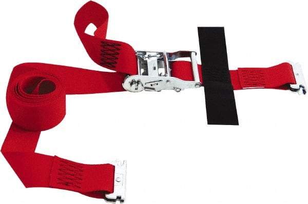 Snap-Loc - 8' Long x 2" Wide, 4,400 Lb Basket Capacity, Polyester & Steel Web Sling - 2" Diam Chain, Red, with Ratchet Tie Down - Apex Tool & Supply