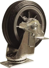 Snap-Loc - 6" Diam x 1-1/4" Wide x 7-1/2" OAH Top Plate Mount Swivel Caster with Brake - Rubber, 375 Lb Capacity, Ball Bearing, 1-3/4 X 2-7/8" Plate, Round Stem - Apex Tool & Supply