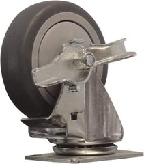 Snap-Loc - 4" Diam x 1" Wide x 5" OAH Top Plate Mount Swivel Caster with Brake - Polyurethane, 375 Lb Capacity, Ball Bearing, 1-3/4 X 2-7/8" Plate, Round Stem - Apex Tool & Supply
