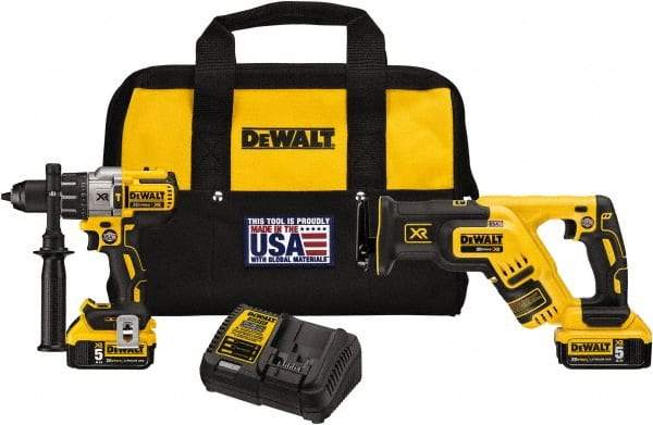 DeWALT - 20 Volt Cordless Tool Combination Kit - Includes Hammerdrill & Reciprocating Saw, Lithium-Ion Battery Included - Apex Tool & Supply