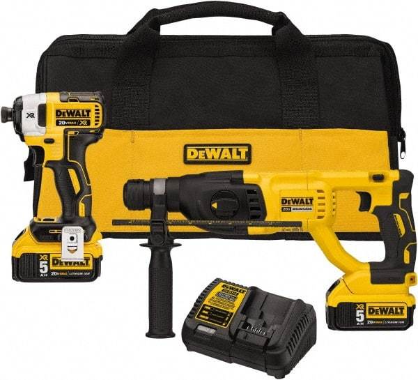DeWALT - 20 Volt Cordless Tool Combination Kit - Includes 1/4" Brushless Impact Driver & SDS Plus Brushless Rotary Hammer, Lithium-Ion Battery Included - Apex Tool & Supply