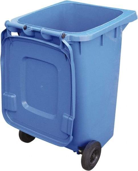 Vestil - 64 Gal Blue Rectangle Trash Can - Polyethylene, None Graphic, 39-15/16" High x 28-1/2" Long x 23-1/2" Wide, Lid Included - Apex Tool & Supply