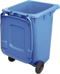 Vestil - 64 Gal Blue Rectangle Trash Can - Polyethylene, None Graphic, 39-15/16" High x 28-1/2" Long x 23-1/2" Wide, Lid Included - Apex Tool & Supply