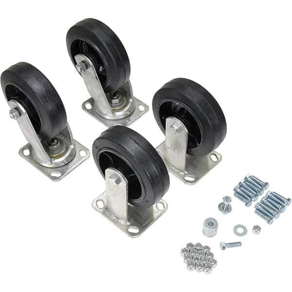 Vestil - 6" Diam x 2" Wide, Mold on Rubber (2) Rigid (2) Swivel Caster - 2,400 Lb Capacity, Top Plate Mount, 4" x 4-1/2" Plate - Apex Tool & Supply