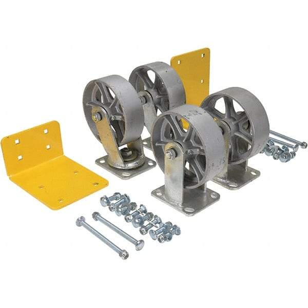 Vestil - 6" Diam x 2" Wide, Semi-Steel (2) Rigid (2) Swivel Caster - 4,800 Lb Capacity, Top Plate Mount, 4" x 4-1/2" Plate - Apex Tool & Supply