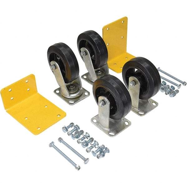 Vestil - 6" Diam x 2" Wide, Mold on Rubber (2) Rigid (2) Swivel Caster - 2,400 Lb Capacity, Top Plate Mount, 4" x 4-1/2" Plate - Apex Tool & Supply