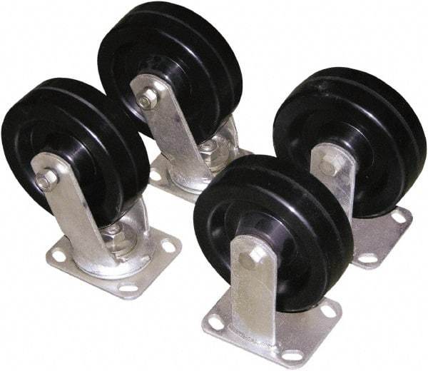 Vestil - 6" Diam x 2" Wide, Glass Filled Nylon (2) Rigid (2) Swivel Caster - 3,600 Lb Capacity, Top Plate Mount, 4" x 4-1/2" Plate - Apex Tool & Supply