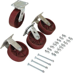 Vestil - 6" Diam x 2" Wide, Semi-Steel (2) Rigid (2) Swivel Caster - 8,000 Lb Capacity, Top Plate Mount, 4" x 4-1/2" Plate - Apex Tool & Supply