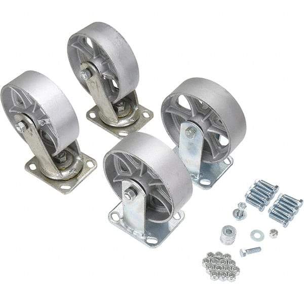 Vestil - 8" Diam x 2" Wide, Semi-Steel (2) Rigid (2) Swivel Caster - 4,800 Lb Capacity, Top Plate Mount, 4" x 4-1/2" Plate - Apex Tool & Supply
