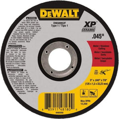 DeWALT - 5" Ceramic Cutoff Wheel - 0.045" Thick, 7/8" Arbor, 12,200 Max RPM, Use with Angle Grinders - Apex Tool & Supply