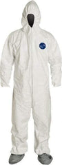 Dupont - Size M Film Laminate General Purpose Coveralls - White, Zipper Closure, Elastic Cuffs, Elastic Ankles, Serged Seams - Apex Tool & Supply