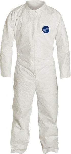 Dupont - Size L Film Laminate General Purpose Coveralls - White, Zipper Closure, Open Cuffs, Open Ankles, Serged Seams - Apex Tool & Supply