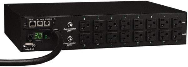 Tripp-Lite - 16 Outlets, 120 VAC30 Amps, 12' Cord, Power Outlet Strip - Rack Mount, 5-15/20R NEMA Configuration, 19" Strip - Apex Tool & Supply