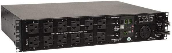 Tripp-Lite - 25 Outlets, 120 VAC30 Amps, 12' Cord, Power Outlet Strip - Rack Mount, 5-15/20R NEMA Configuration, 19" Strip - Apex Tool & Supply