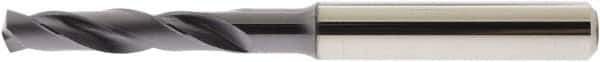 Accupro - 15/64" 140° Spiral Flute Solid Carbide Screw Machine Drill Bit - AlTiN Finish, Right Hand Cut, 28mm Flute Length, 66mm OAL, Straight Shank - Apex Tool & Supply