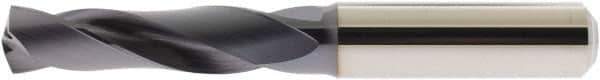 Accupro - 8.1mm 140° Spiral Flute Solid Carbide Screw Machine Drill Bit - AlTiN Finish, Right Hand Cut, 47mm Flute Length, 89mm OAL, Straight Shank, Through Coolant - Apex Tool & Supply