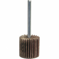 Norton - 3" Diam x 1/2" Face Width, Coarse Aluminum Oxide Coated Mounted Flap Wheel - 1/4" Shank Mount, 60 Grit, Y Weighted Cloth Backing, 20,000 Max RPM - Apex Tool & Supply