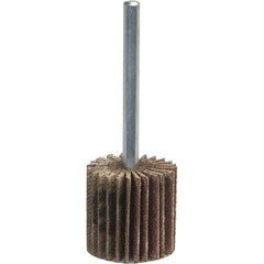 Norton - 2" Diam x 1/2" Face Width, Coarse Aluminum Oxide Coated Mounted Flap Wheel - 1/4" Shank Mount, 60 Grit, Y Weighted Cloth Backing, 25,000 Max RPM - Apex Tool & Supply