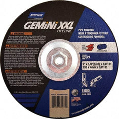 Norton - 30 Grit, 9" Wheel Diam, 1/8" Wheel Thickness, Type 27 Depressed Center Wheel - Extra Coarse Grade, Aluminum Oxide, 6,600 Max RPM - Apex Tool & Supply