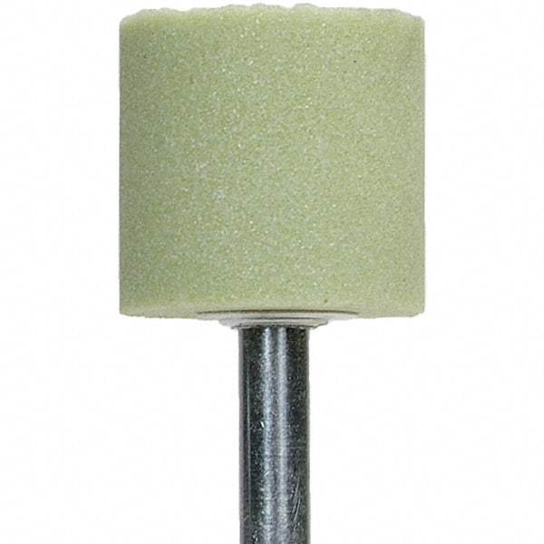 Norton - 2" Head Diam x 1/2" Thickness, W189, Cylinder End, Ceramic Mounted Point - Green, Extra Coarse Grade, 36 Grit, 24,000 RPM - Apex Tool & Supply