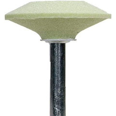 Norton - 5/8" Head Diam x 1-7/8" Thickness, A36, Wheel Tapered Edge End, Ceramic Mounted Point - Green, Extra Coarse Grade, 36 Grit, 23,520 RPM - Apex Tool & Supply