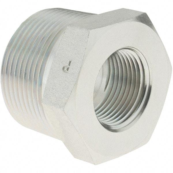 Parker - 1-1/4 Male Thread x 3/4 Female Thread, Zinc Plated Steel Industrial Pipe Hex Bushing - MNPTF x FNPTF, 3,000 psi - Apex Tool & Supply