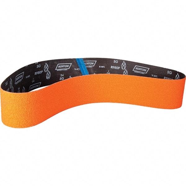 Norton - 4" Wide x 60" OAL, 24 Grit, Ceramic Abrasive Belt - Ceramic, Coated, Y Weighted Cloth Backing - Apex Tool & Supply