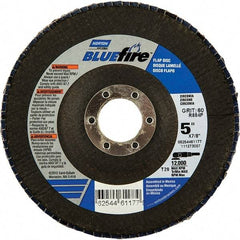 Norton - 24 Grit, 5" Disc Diam, 7/8" Center Hole, Type 29 Zirconia Alumina Flap Disc - 12,000 Max RPM, Fiberglass Backing, Arbor Attaching System, Coated - Apex Tool & Supply