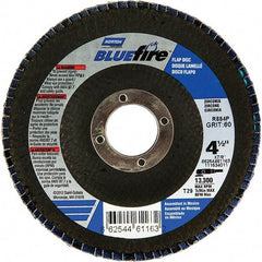 Norton - 24 Grit, 4-1/2" Disc Diam, 7/8" Center Hole, Type 29 Zirconia Alumina Flap Disc - 13,300 Max RPM, Fiberglass Backing, Arbor Attaching System, Coated - Apex Tool & Supply