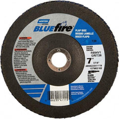 Norton - 24 Grit, 7" Disc Diam, 7/8" Center Hole, Type 29 Zirconia Alumina Flap Disc - 8,600 Max RPM, Fiberglass Backing, Arbor Attaching System, Coated - Apex Tool & Supply