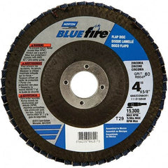 Norton - 80 Grit, 4" Disc Diam, 5/8" Center Hole, Type 29 Zirconia Alumina Flap Disc - 15,300 Max RPM, Fiberglass Backing, Arbor Attaching System, Coated - Apex Tool & Supply