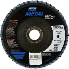 Norton - 40 Grit, 6" Disc Diam, 7/8" Center Hole, Type 29 Zirconia Alumina Flap Disc - 10,200 Max RPM, Fiberglass Backing, Arbor Attaching System, Coated - Apex Tool & Supply