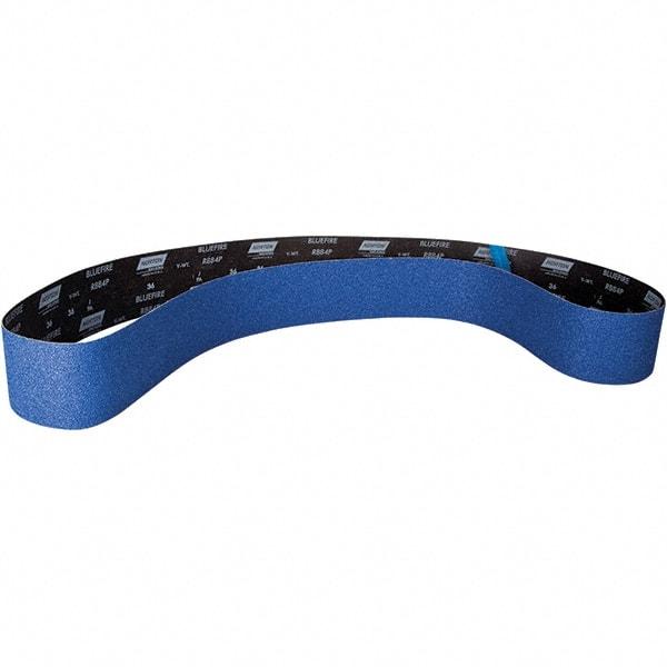 Norton - 4" Wide x 100" OAL, 36 Grit, Zirconia Alumina Abrasive Belt - Zirconia Alumina, Coated, Y Weighted Cloth Backing - Apex Tool & Supply