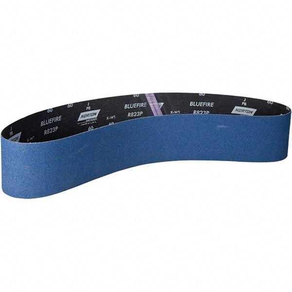 Norton - 4" Wide x 60" OAL, 120 Grit, Zirconia Alumina Abrasive Belt - Zirconia Alumina, Coated, X Weighted Cloth Backing - Apex Tool & Supply