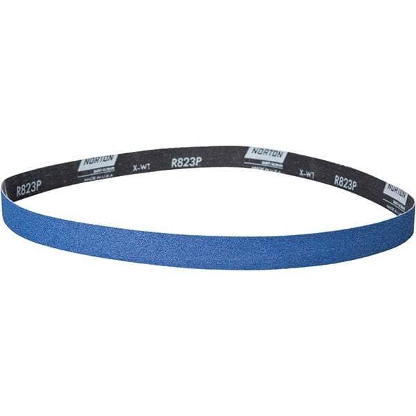 Norton - 1-1/2" Wide x 60" OAL, 100 Grit, Zirconia Alumina Abrasive Belt - Zirconia Alumina, Coated, X Weighted Cloth Backing - Apex Tool & Supply
