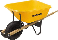 True Temper - 6 Cu Ft Capacity Wheelbarrow with 16" Pneumatic Wheel - Hardwood Handle, 60" Long x 30" Wide x 27" High, Yellow - Apex Tool & Supply