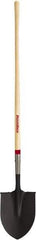 Razor-Back - 11-1/2" High x 9" Wide Round Steel Shovel - 48" Long Wood Straight Handle, Rolled - Apex Tool & Supply