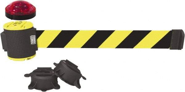 Banner Stakes - 7" High x 30' Long x 2" Wide Magnetic Wall Mount Barrier - Plastic & Polyester, Matte Finish, Yellow/Black, Used As Is - Apex Tool & Supply