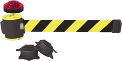 Banner Stakes - 7" High x 30' Long x 2" Wide Magnetic Wall Mount Barrier - Plastic & Polyester, Matte Finish, Yellow/Black, Used As Is - Apex Tool & Supply