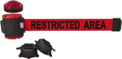 Banner Stakes - 7" High x 30' Long x 2" Wide Magnetic Wall Mount Barrier - Plastic & Polyester, Matte Finish, Red, Used As Is - Apex Tool & Supply