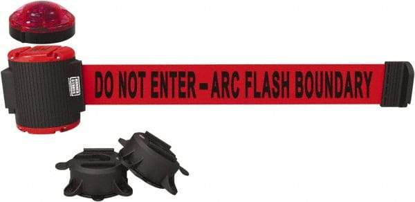 Banner Stakes - 7" High x 30' Long x 2" Wide Magnetic Wall Mount Barrier - Plastic & Polyester, Matte Finish, Red, Used As Is - Apex Tool & Supply